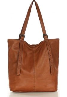 MARCO MAZZINI Hnědá kožená prostorná shopper kabelka