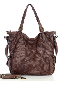 MARCO MAZZINI tmavě hnědá kožená shopper kabelka s pleteným vzorem