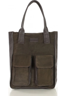 MARCO MAZZINI Tmavě hnědá kožená shopper kabelka s kapsami