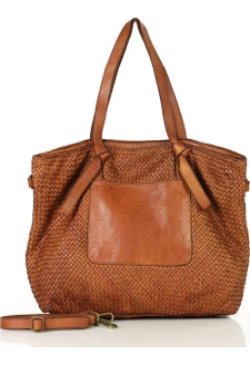 MARCO MAZZINI Originální dámská hnědá tkaná kožená shopper kabelka