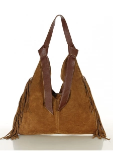 MARCO MAZZINI Hnědá semišová shopper kabelka s třásněmi