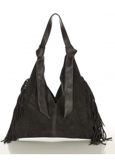 MARCO MAZZINI Tmavě hnědá semišová shopper kabelka s třásněmi
