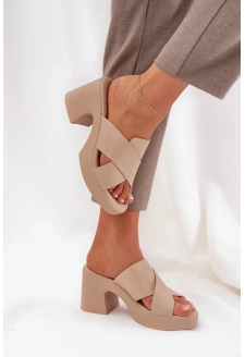 Dámské lehké pantofle na sloupkovém podpatku z eko kůže Kacaria – světle béžové