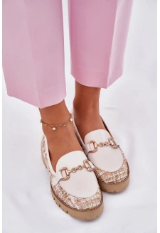 Dámské kožené mokasíny se zlatým detailem Laura Messi – světle béžové