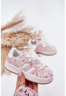 Dívčí třpytivé sportovní boty se srdíčky – růžové Tessina