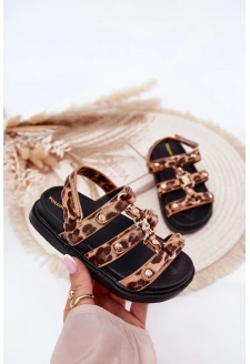 Dívčí sandálky se zlatým detailem s panterkovým vzorem – Lunessa