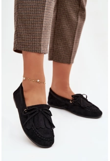 Dámské mokasíny se šněrováním a třásněmi – černé Glorina