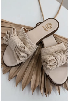 Dámské pantofle na plochém podpatku s mašlí Amivelle – béžové