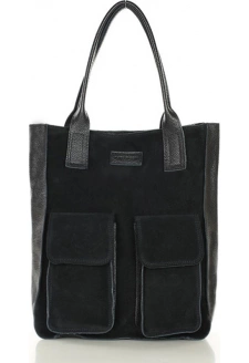MARCO MAZZINI Černá kožená shopper kabelka s kapsami