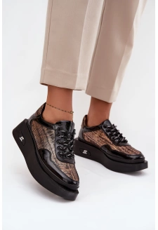 Dámské kožené šněrovací polobotky na platformě Artiker – černé