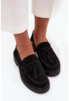 Semišové dámské mokasíny s třásněmi D&A – černé