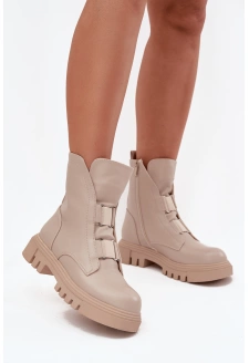 Dámské zateplené workery na zip z eko kůže Jezzi Mailyra – světle béžové