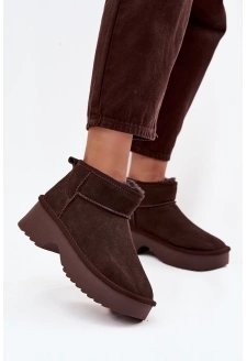 Dámské sněhule Milora z přírodního semiše s kožešinou – čokoládové