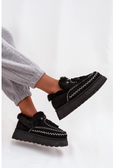 Dámské sněhule Ferayne na platformě s kožešinou a třásněmi – černé