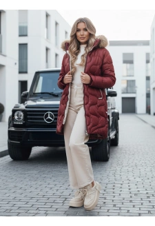 Kurtka damska zimowa VIRELIA pikowana z kapturem bordowa Dstreet TY4935
