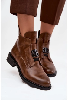 Dámské zateplené kožené boty Briselda – hnědé, s dekorativním detailem