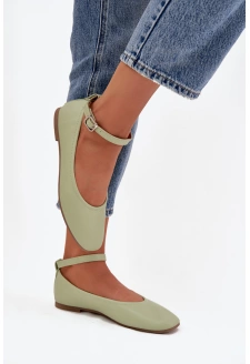 Dámské baleríny s páskem a přezkou Janelor – zelené