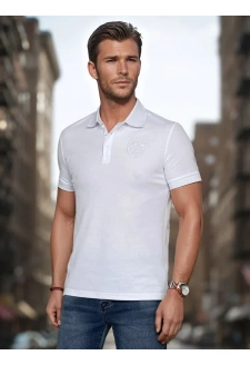 Koszulka męska polo z naszywką biała Dstreet PX0627
