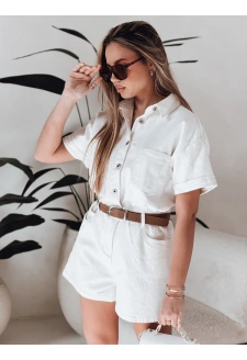 Kombinezon krótki jeansowy z paskiem DINOZIA biały Dstreet EY2589