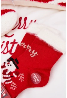 Dětské vánoční ponožky s kožíškem a sněhulákem z alpaka vlny – červené