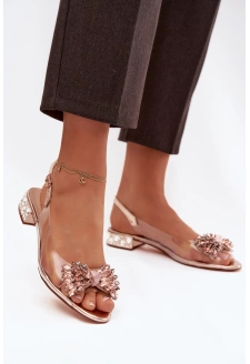 Dámské transparentní sandály s mašlí – růžové zlato