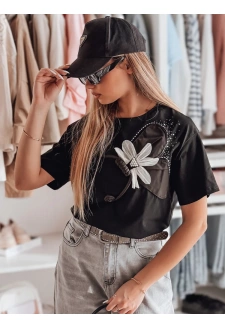 T-shirt damski oversize z efektem 3D PETALOVE czarny Dstreet RY2717