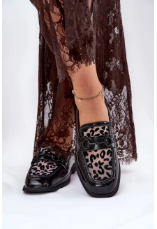 Dámské kožené lakované mokasíny se síťovinou Vinceza – černé