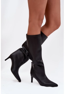 Dámské kozačky na jehlovém podpatku, zateplené Olivienne – černé