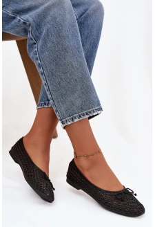 Dámské baleríny s pletením a mašlí Belirra – černé