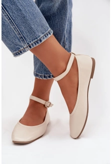 Dámské baleríny s páskem a přezkou Janelor – béžové