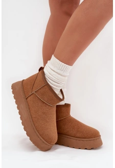 Dámské sněhule na platformě s kožíškem Vesirae – camel