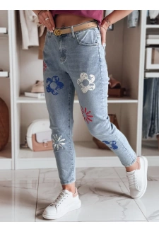 Spodnie damskie jeansowe slim fit w kwiatki ARTJEANS niebieskie Dstreet UY2446