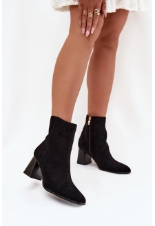 Dámské kotníkové boty Zelita na sloupku z eko‑semiše – černé