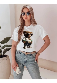 T-shirt damski z misiem MISZELKA biały Dstreet RY2862