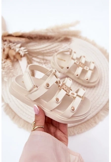 Dívčí sandálky se zlatým detailem – béžové Lunessa