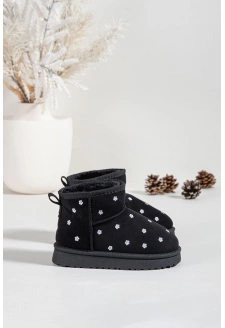 Dětské sněhule s květinovým motivem Gracina – černé