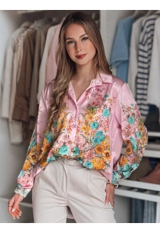 Koszula damska oversize w kwiaty BLOSSIVA różowa Dstreet DY0465