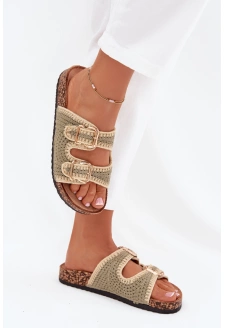 Dámské háčkované pantofle se zlatými přezkami – zelené Fenira