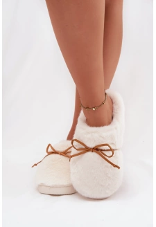 Dámské chlupaté papuče s kokardkou – ecru Minella