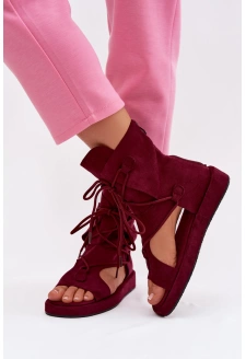 Dámské sandály z eko semiše a zavazováním Ferlisse – bordó