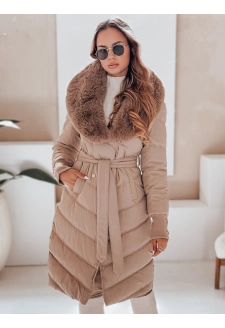 Kurtka zimowa damska pikowana z futerkiem kamelowa Dstreet TY5077