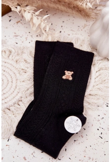 Teplé dámské ponožky s medvídkem a vlnou – černé