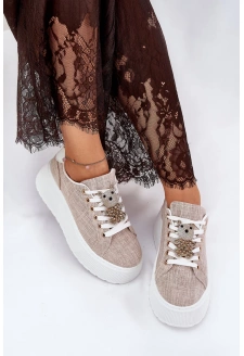 Dámské sneakersy na platformě s připínací ozdobou medvídka S.Barski – béžové