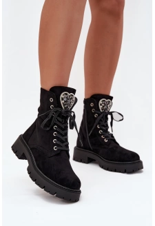 Dámské zateplené workery z eko semiše s bižuterní ozdobou – černé Miryssa