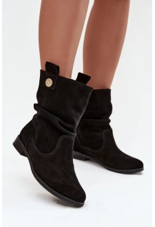 Dámské kotníkové boty ve stylu kovbojek na podpatku S.Barski – béžové