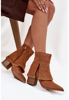 Dámské boty na podpatku se zavinutým lemem Idalia – camel