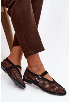 Dámské síťované baleríny s páskem Pherina – černé