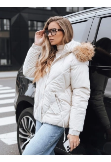 Kurtka damska zimowa pikowana z kapturem biała Dstreet TY5236