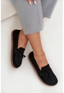 Dámské kožené semišové barefoot mokasíny Zazoo – černé
