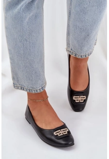 Dámské baleríny na ploché podešvi s ozdobou Ainoria – černé